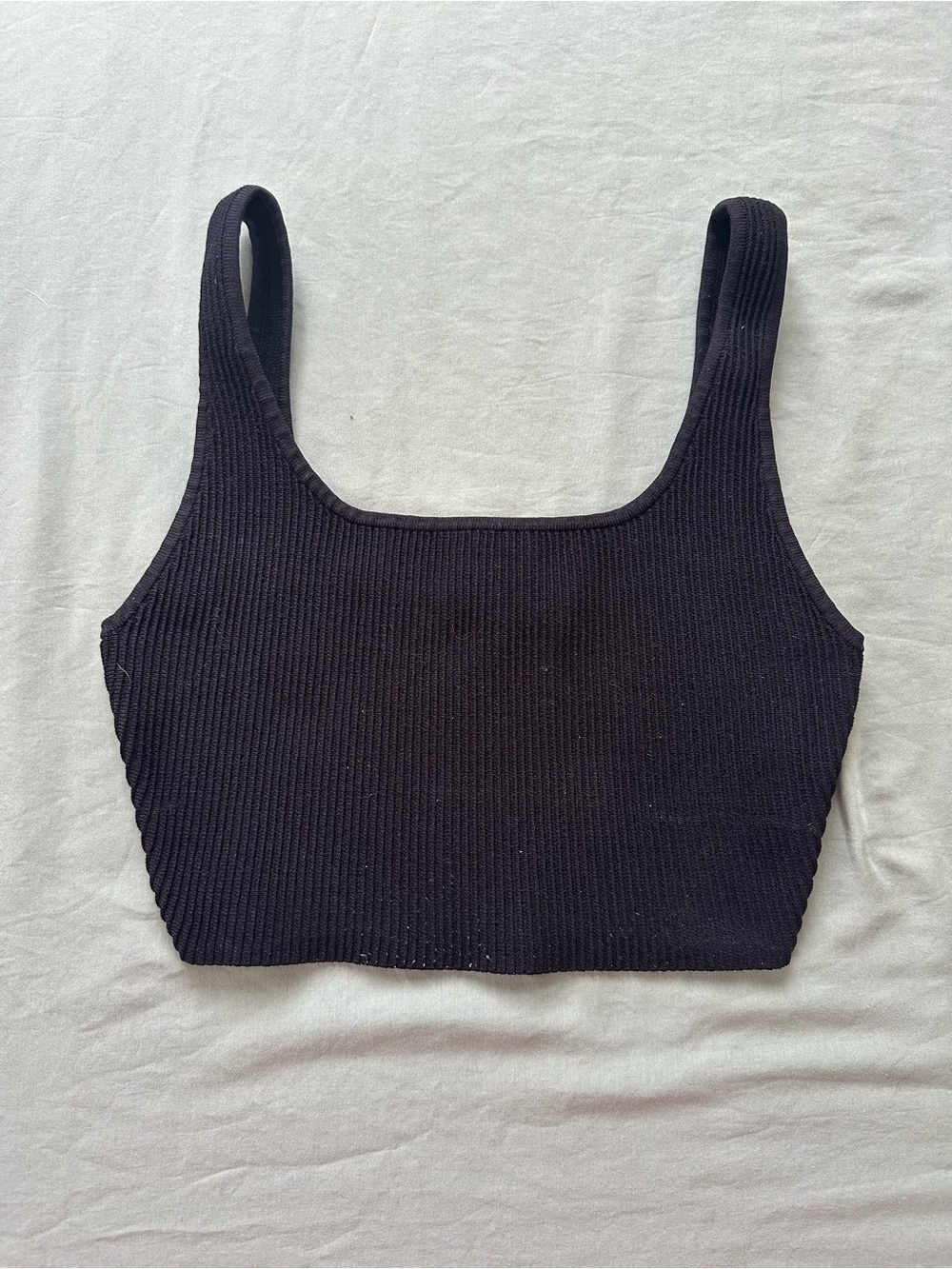 Aritzia Black Ribbed Square-Neck Crop Tank Top